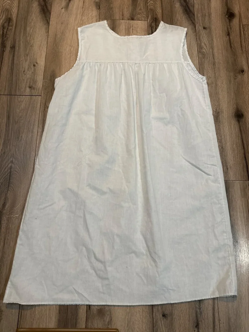 VTG Blue Lace Yoke Sleeveless Nightgown Pearl Button Closure 1X Whimsy Cottageco